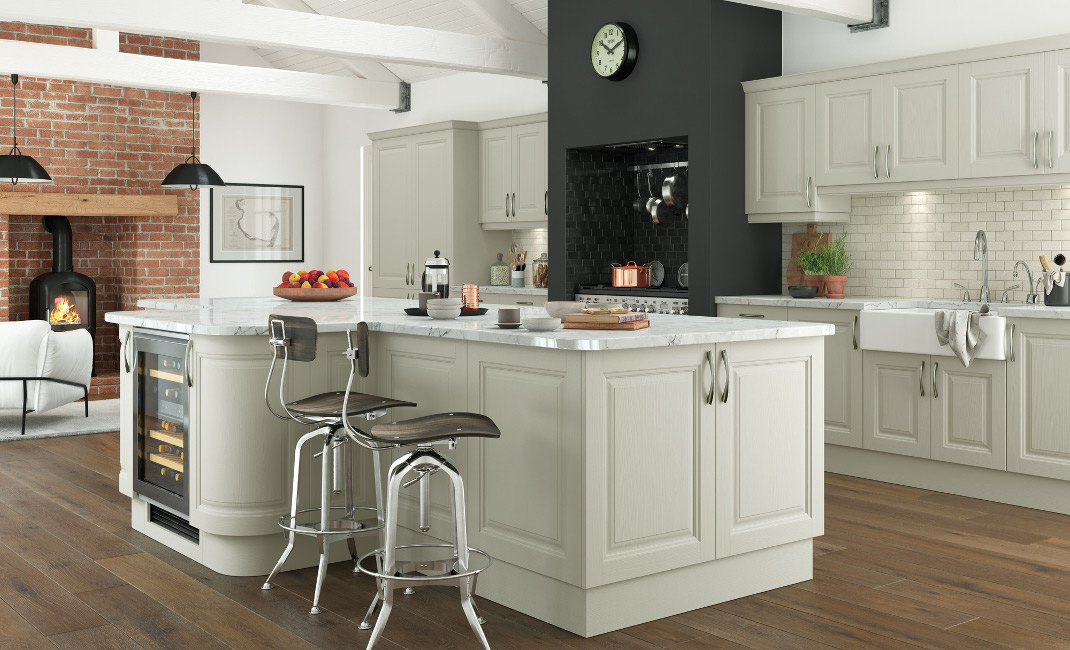 brecon panelled wood shaker kitchen mussel