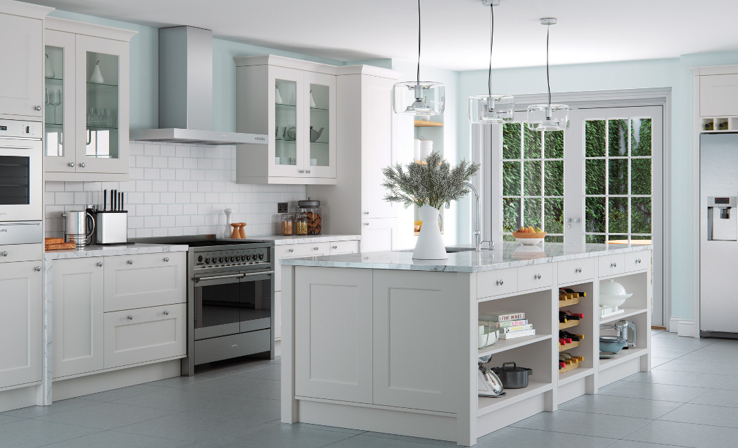 cotswold painted and beaded wood shaker kitchen pale grey